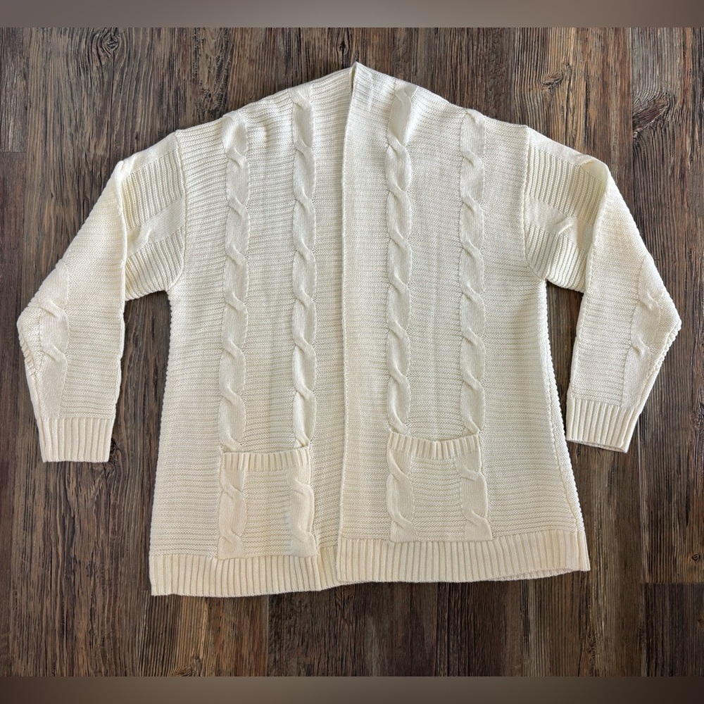 Collections Etc Cable Knit Long Sleeve Layering Cardigan Womens XL Cream 31” L